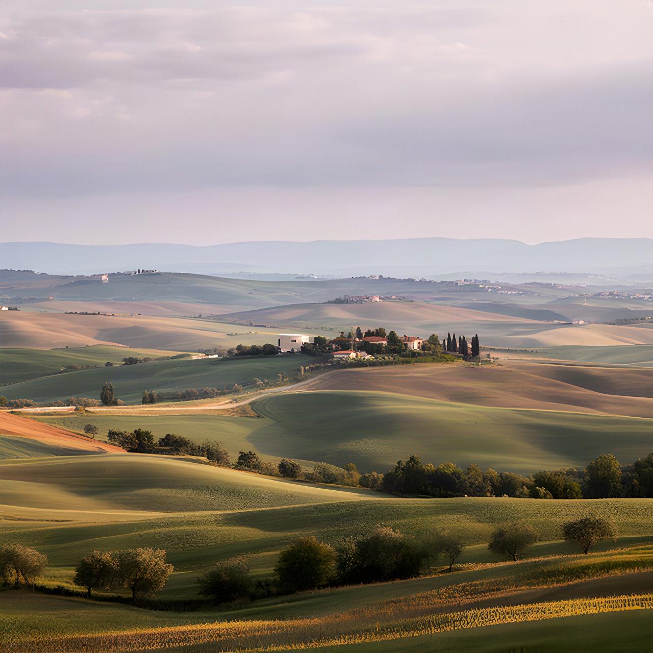 Paesaggio collinare vicino alla sede di Meridiano Orizzonte a Montegranaro, nelle Marche